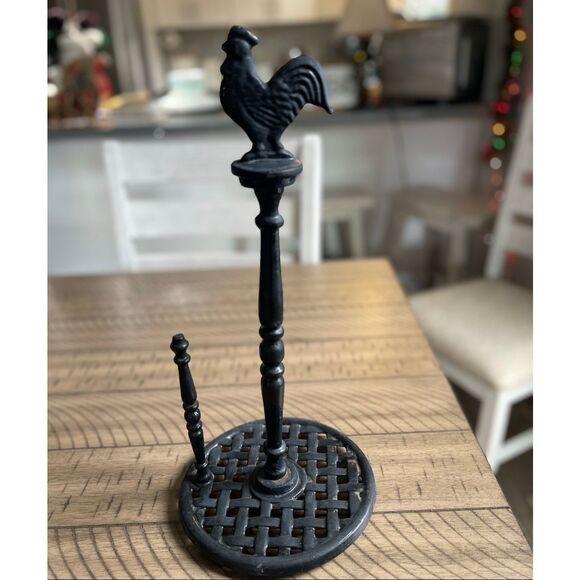 Black cast iron Rooster paper towel holder heavy farmhouse country style decor - Picture 7 of 10